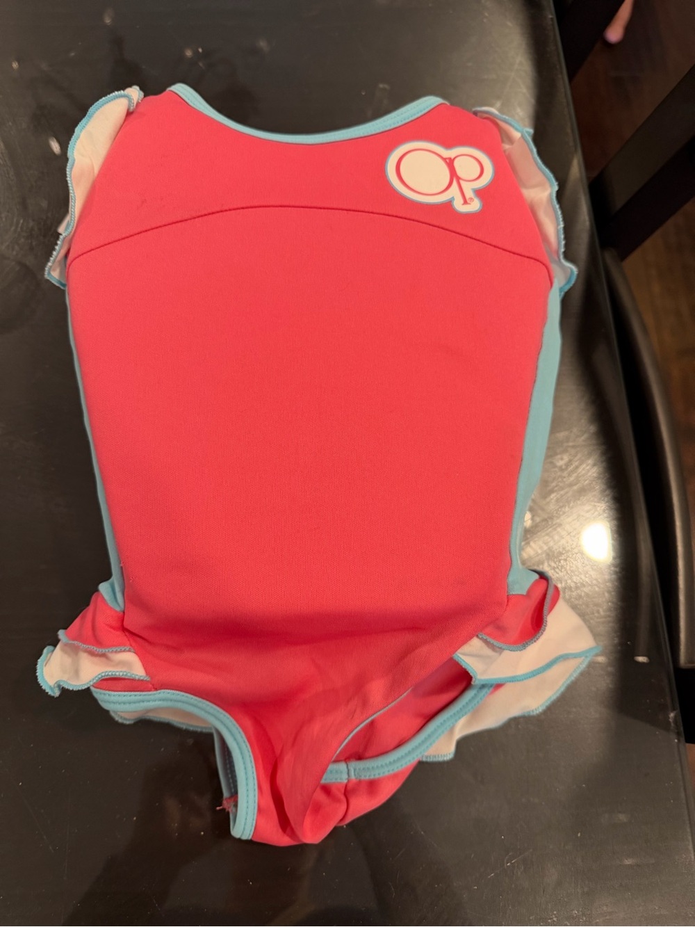 OP Girls Pink and Aqua One-Piece Swimsuit with Ruffle Trim